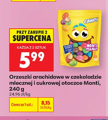Orzeszki arachidowe w czekoladzie mlecznej i cukrowej otoczce Candi Monti promocja w Biedronka