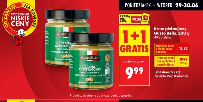 Krem pistacjowy Gusto Bello promocja w Biedronka