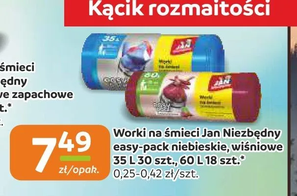 Worki na śmieci Jan Niezbędny easy-pack wiśniowe 60 l promocja w Gama