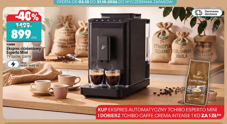 Ekspres ciśnieniowy Esperto Mini czarny Tchibo promocja w Biedronka