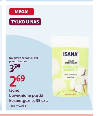Bawełniane płatki kosmetyczne Isana promocja w Rossmann
