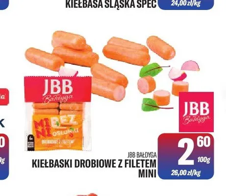 Kiełbaski drobiowe z filetem mini JBB Bałdyga promocja w Tomi Markt