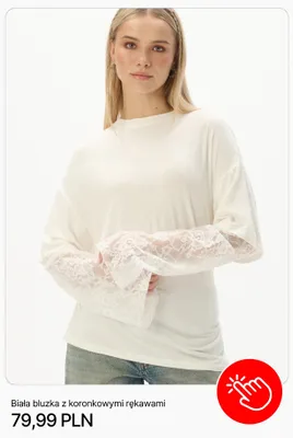 Bluzka damska biała z koronkowymi rękawami Cropp promocja w Cropp