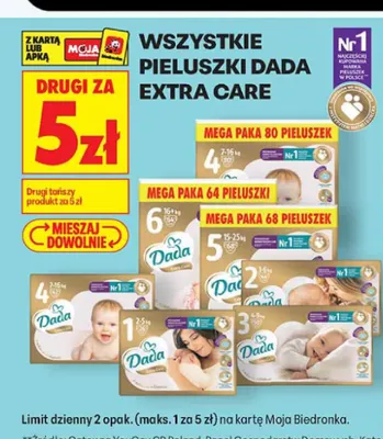 Pieluszki Dada Extra Care promocja w Biedronka