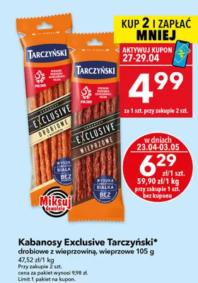 Kabanosy Exclusive drobiowe z wieprzowiną, wieprzowe promocja w LEWIATAN