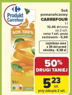 Sok pomarańczowy 100% promocja w Carrefour Market