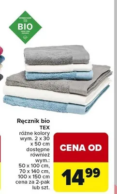 Ręcznik bio Tex różne kolory promocja w Carrefour