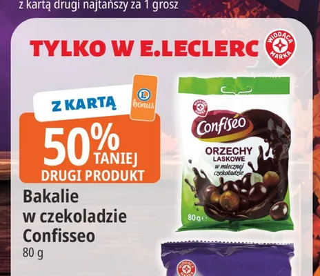 Bakalie w czekoladzie Confisseo promocja w Leclerc