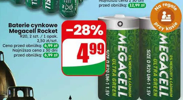 Baterie cynkowe Megacell Rocket R20 2szt. 1 opak. promocja w Dino
