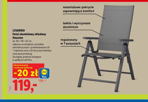 Fotel aluminiowy składany Houston promocja w Lidl