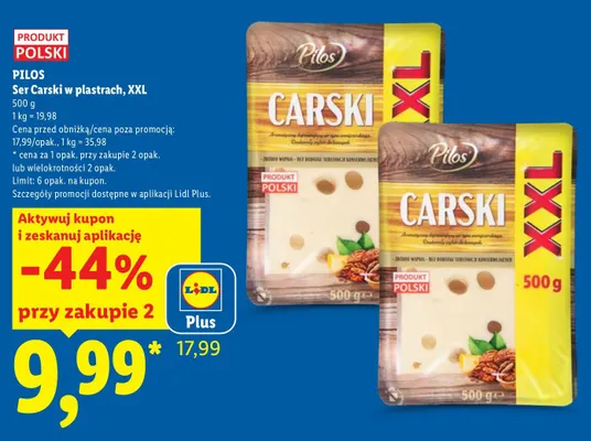 Ser carski w plastrach XXL Pilos promocja w Lidl