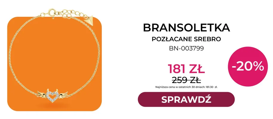 Bransoletka pozłacane srebro BN-003799 Briju promocja w Briju