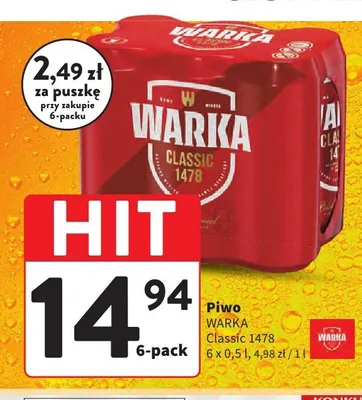 Piwo Warka Classic 1478 6-pak promocja w Intermarche