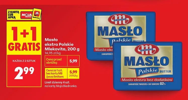 Masło ekstra Polskie Mlekovita promocja w Biedronka