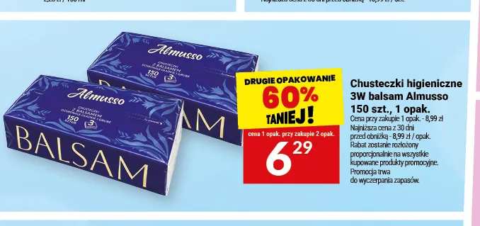 Chusteczki higieniczne 3W balsam Almusso promocja w Twój Market