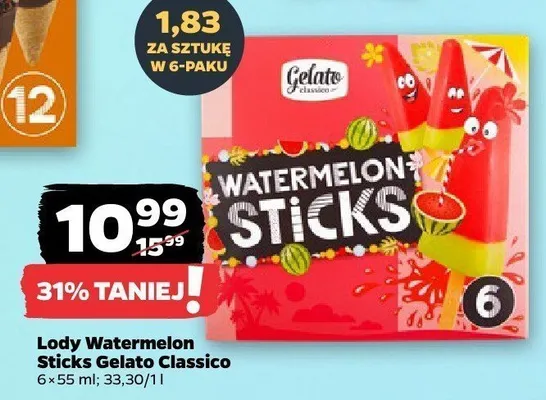 Lody Watermelon Sticks Gelato Classico 6-pak promocja w Netto
