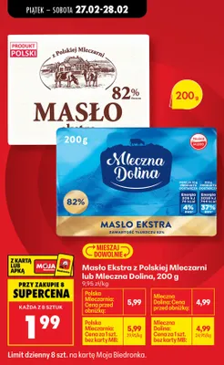 Masło ekstra z Polskiej Mleczarni 82% promocja w Biedronka