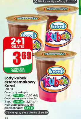 Lody kubek czterosmakowy promocja w Dino