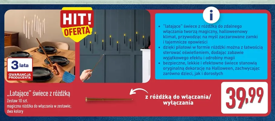 Latające świece z różdżką promocja w Aldi