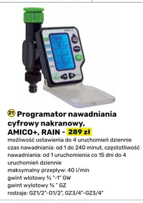 Programator nawadniania cyfrowy nakręcany, AMICO+, RAIN promocja w Bricomarche