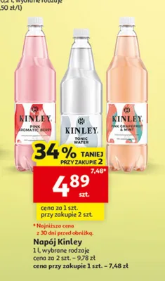 Napój Kinley Pink Grapefruit & Mint promocja w Auchan