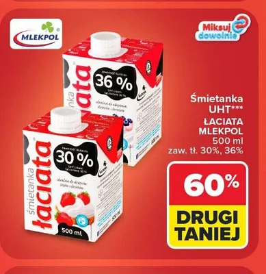 Śmietanka UHT 30% Łaciata Mlekpol promocja w Carrefour Market