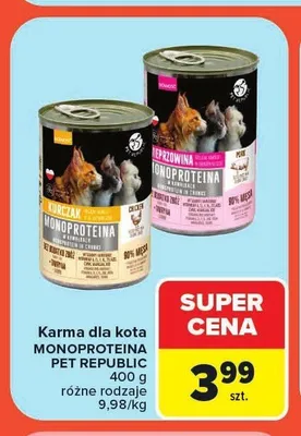 Karma dla kota Pet Republic Monoproteina z wieprzowiną promocja w Carrefour Market