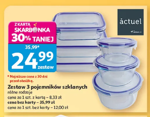 Zestaw 3 pojemników szklanych Actuel promocja w Auchan
