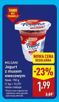 Jogurt z musem owocowym Milsani promocja w Aldi