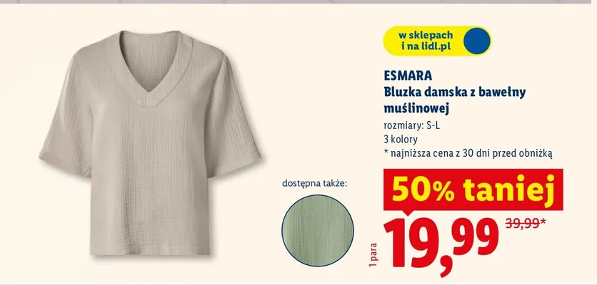 Bluzka damska z bawełny muślinowej promocja w Lidl