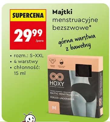 Majtki menstruacyjne bezsznurowe górna warstwa z bawełny promocja w Biedronka