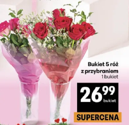 Bukiet 5 róż z przybraniem promocja w Delikatesy Centrum