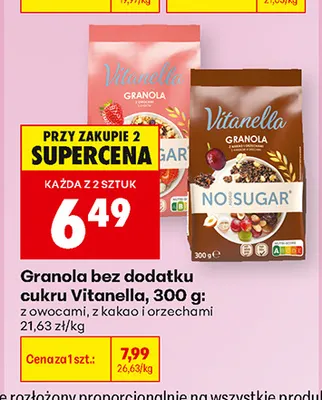 Granola bez dodatku cukru z owocami Vitanella promocja w Biedronka