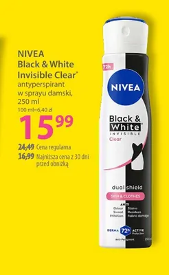Antyperspirant w sprayu damski Nivea Black & White Invisible Clear promocja w Hebe