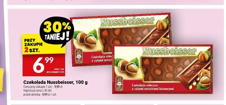 Czekolada mleczna z całymi orzechami Nussbeisser promocja w Twój Market