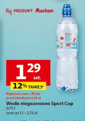 Woda niegazowana Sport Cup promocja w Auchan