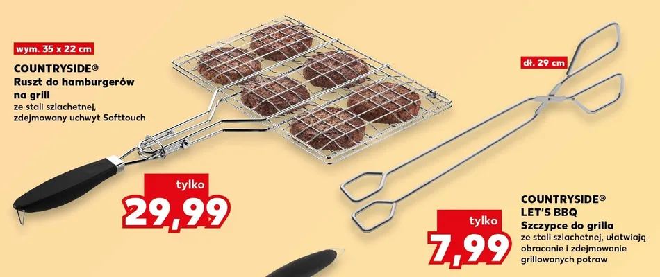 Ruszt do hamburgerów na grill Countryside 35x22cm ze stali szlachetnej zdejmowany uchwyt Softtouch promocja w Kaufland