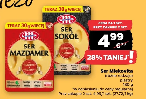 Ser Sokół w plastrach Mlekovita promocja w Netto