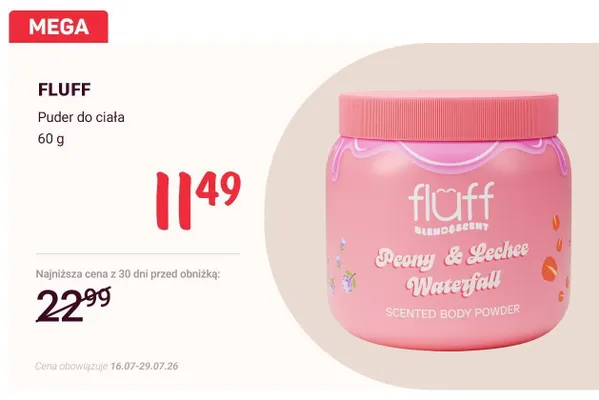 Puder do ciała Fluff Peony & Lechee Waterfall promocja w Rossmann