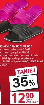 Klapki damskie i męskie rozmiary damskie: 38-42, męskie: 39-44 promocja w Selgros