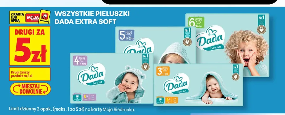 Pieluszki Dada Extra Soft 6 extra large promocja w Biedronka