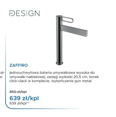 Bateria umywalkowa Design Zaffiro wysoka gun metal promocja w Blu Salony Łazienek