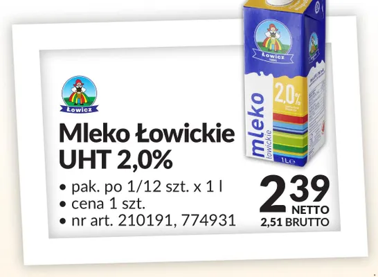 Mleko UHT Łowickie Łowicz 2,0% promocja w Makro