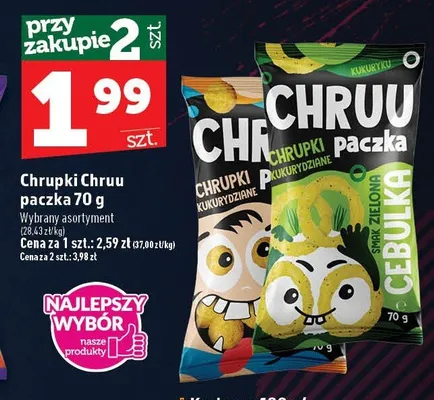 Chrupki kukurydziane Chruu paczka zielona cebulka promocja w TOPAZ