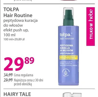 Kuracja do włosów TOŁPA Hair Routine peptydowa efekt push up promocja w Hebe