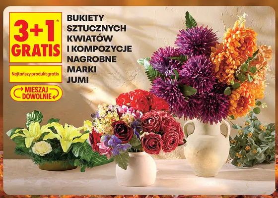 Bukiety sztucznych kwiatów i kompozycje nagrobne Jumi promocja w Biedronka