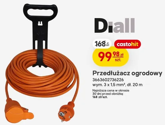 Przedłużacz ogrodowy Diall wym. 3x1,5mm² dł. 20m promocja w Castorama