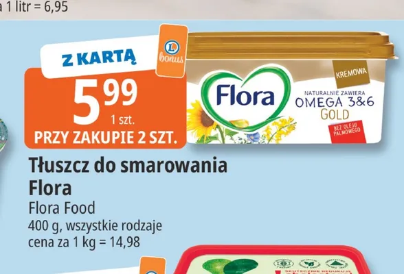 Tłuszcz do smarowania Flora Omega 3 & 6 Gold promocja w Leclerc