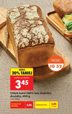 Chleb żytni 100% bez dodatku drożdży niski IG 52 promocja w Biedronka