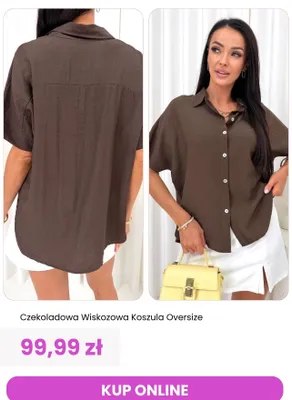 Koszula wiskozowa oversize czekoladowa ModnaKiecka.pl promocja w Modna Kiecka